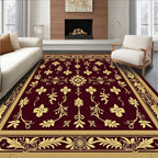Crimson Gold Floral Scroll Border Rug