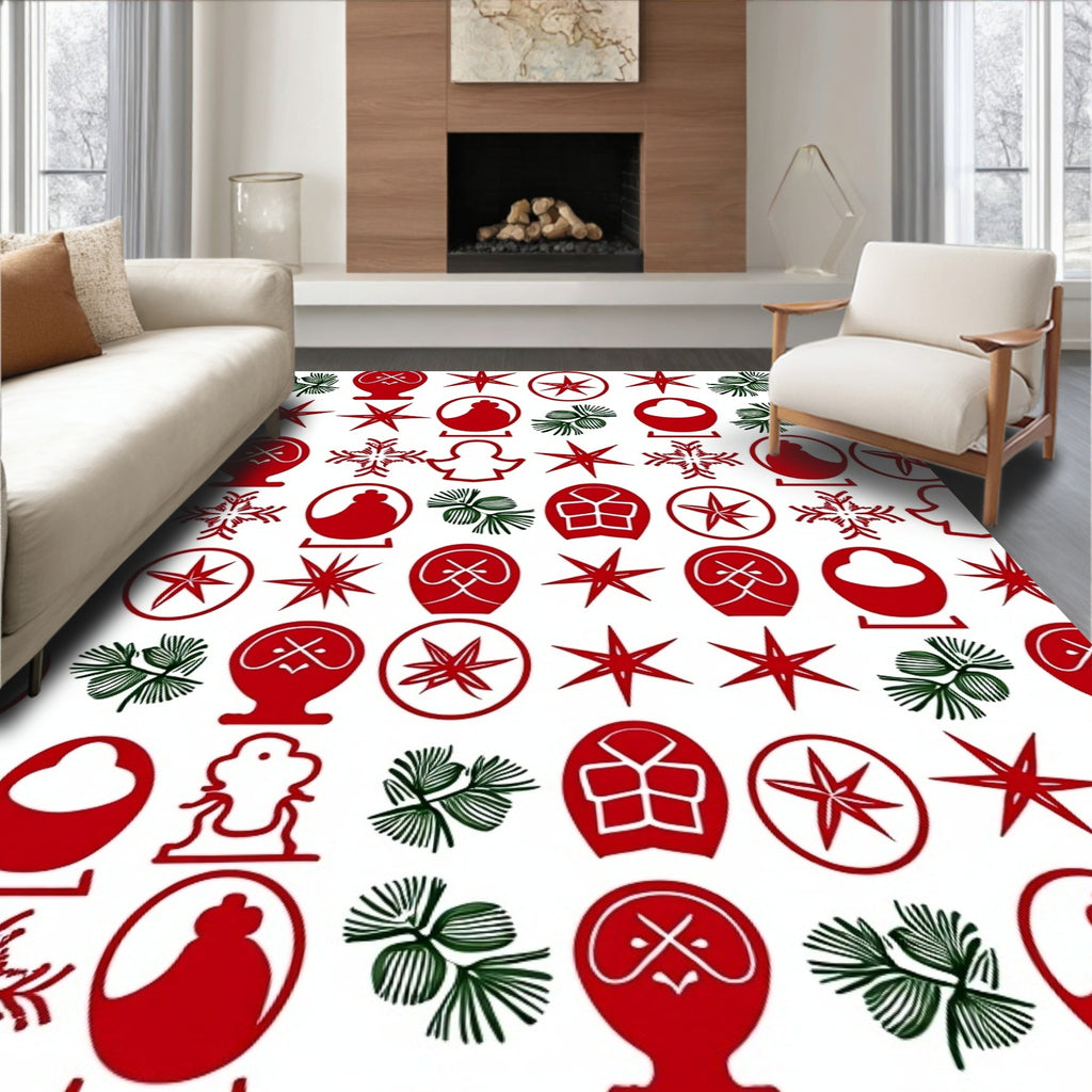 Red Green Winter Holiday Icons Rug
