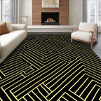 Golden Black Geometric Interlocking Lines Rug