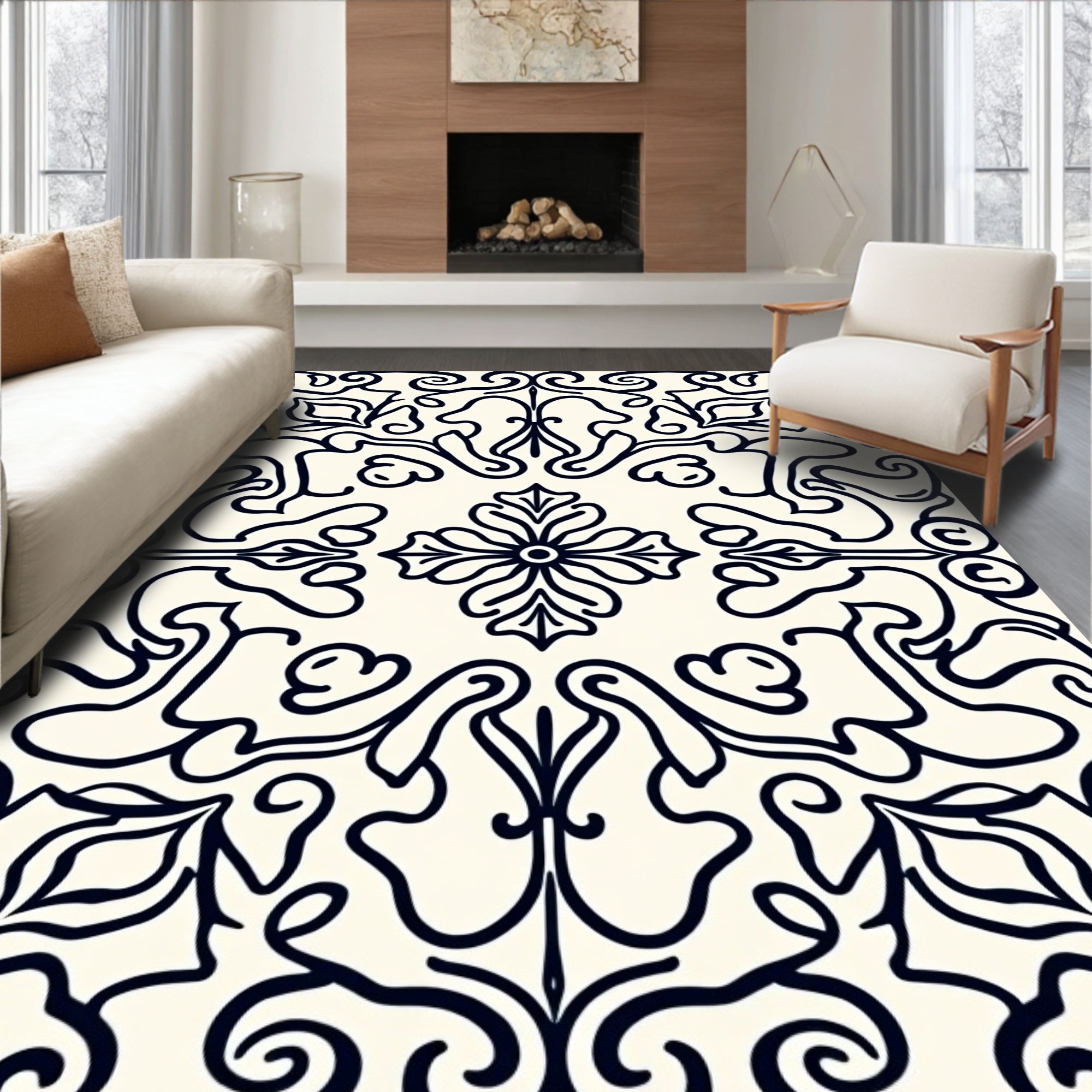 Navy Classic Floral Symmetry Rug