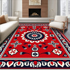 Crimson Navy White Medallion Motif Rug