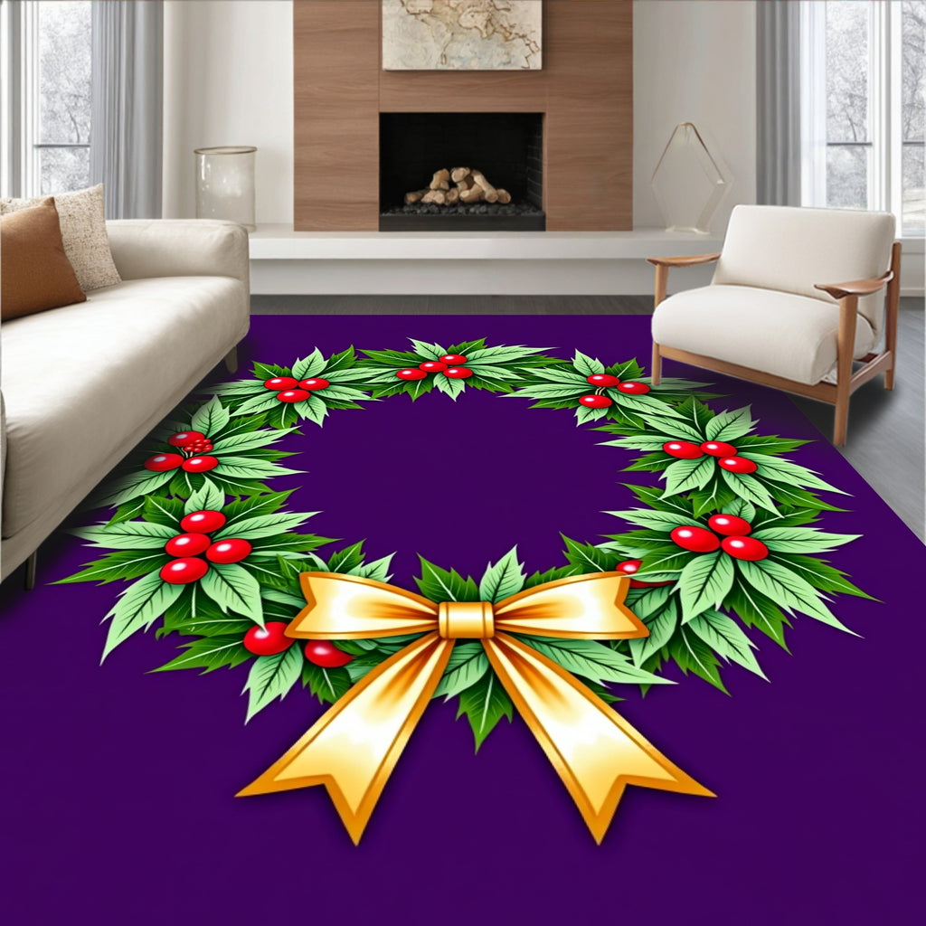 Green Holly Berry With Gold Bow Rug