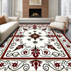 Deep Red Floral Vine Medallion Rug
