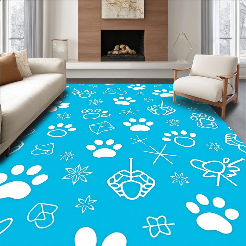 White Paw Prints Kite Stars Background Rug