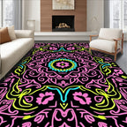 Vibrant Pink Cyan Neon Floral Medallion Rug