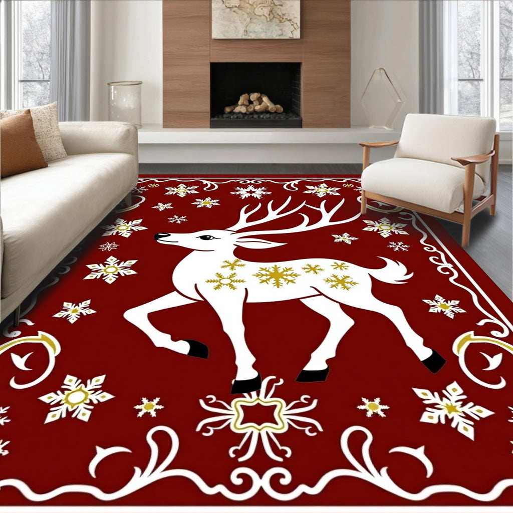 Victorian Red Deer Snowflake Border Rug