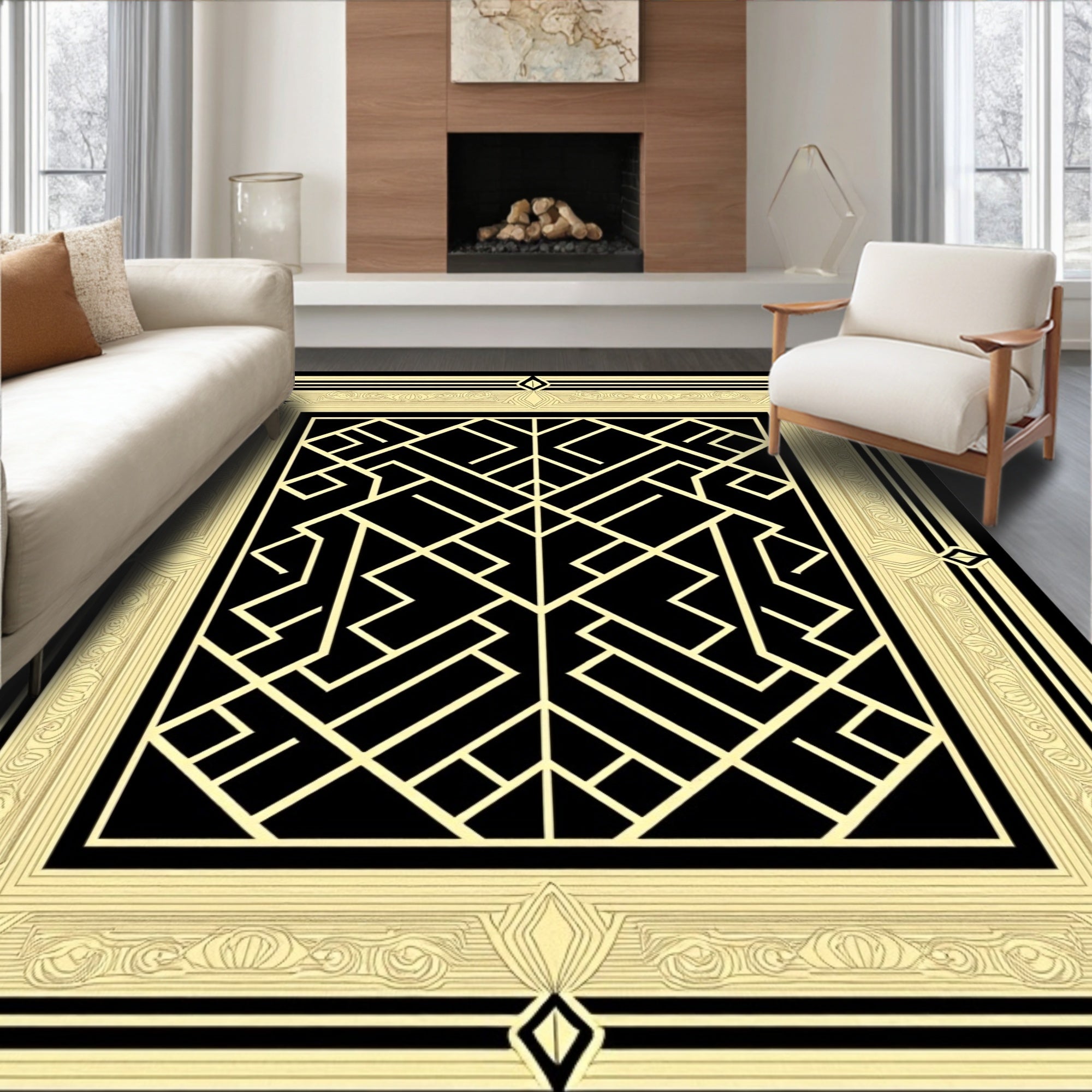 Bold Gold Geometric Art Deco Rug