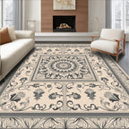 Ornate Beige and Gray Scroll Medallion Rug