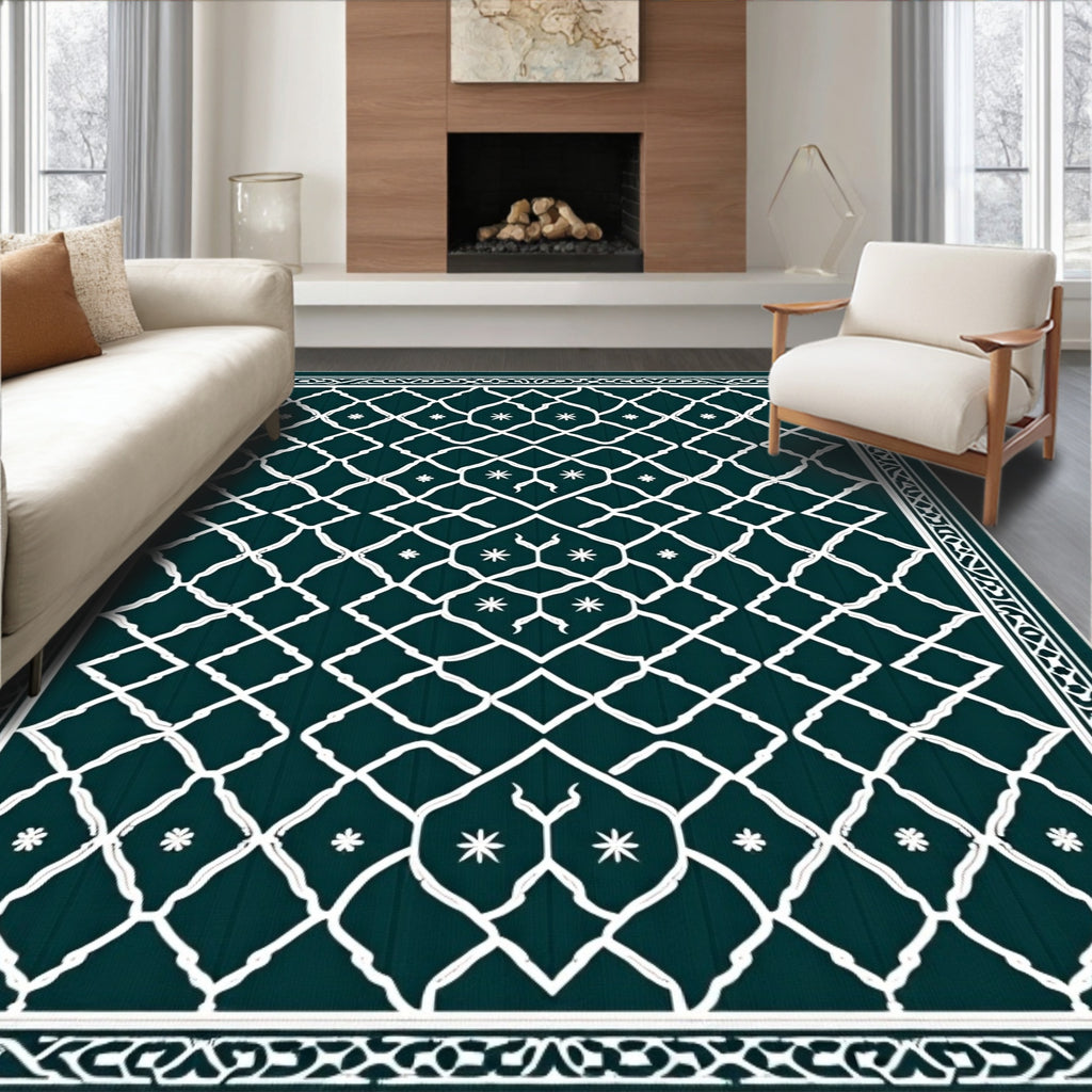Emerald Lattice Starburst Rug