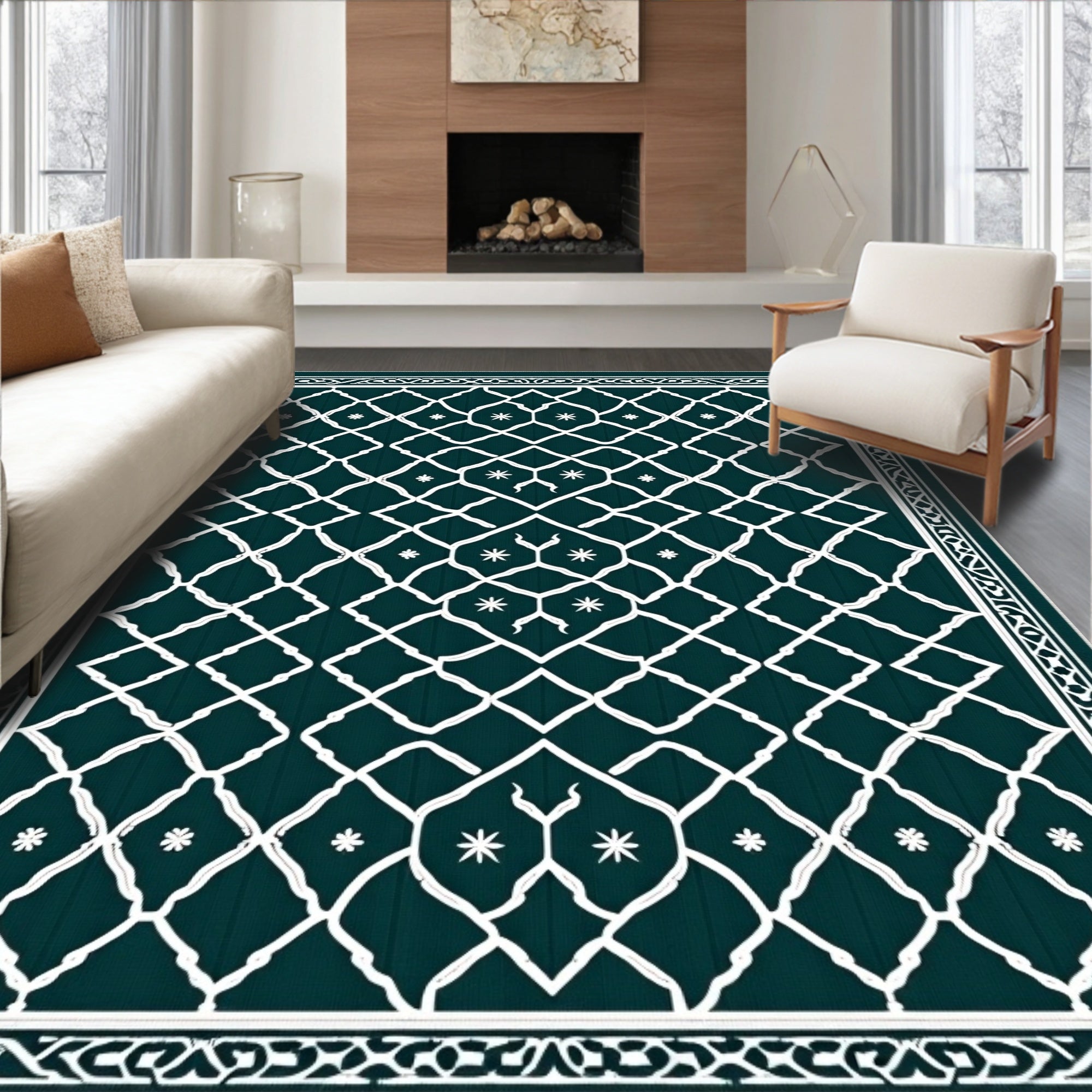 Emerald Lattice Starburst Rug