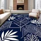 Navy White Tropical Geometric Overlay Rug