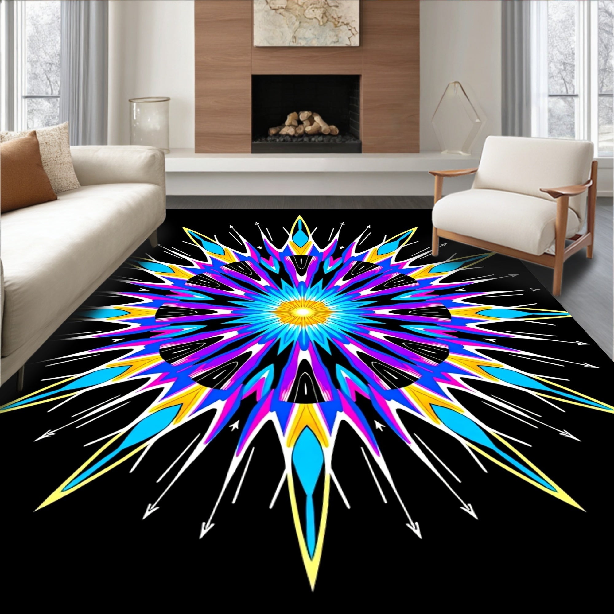 Vibrant Sunburst Geometric Star Rug