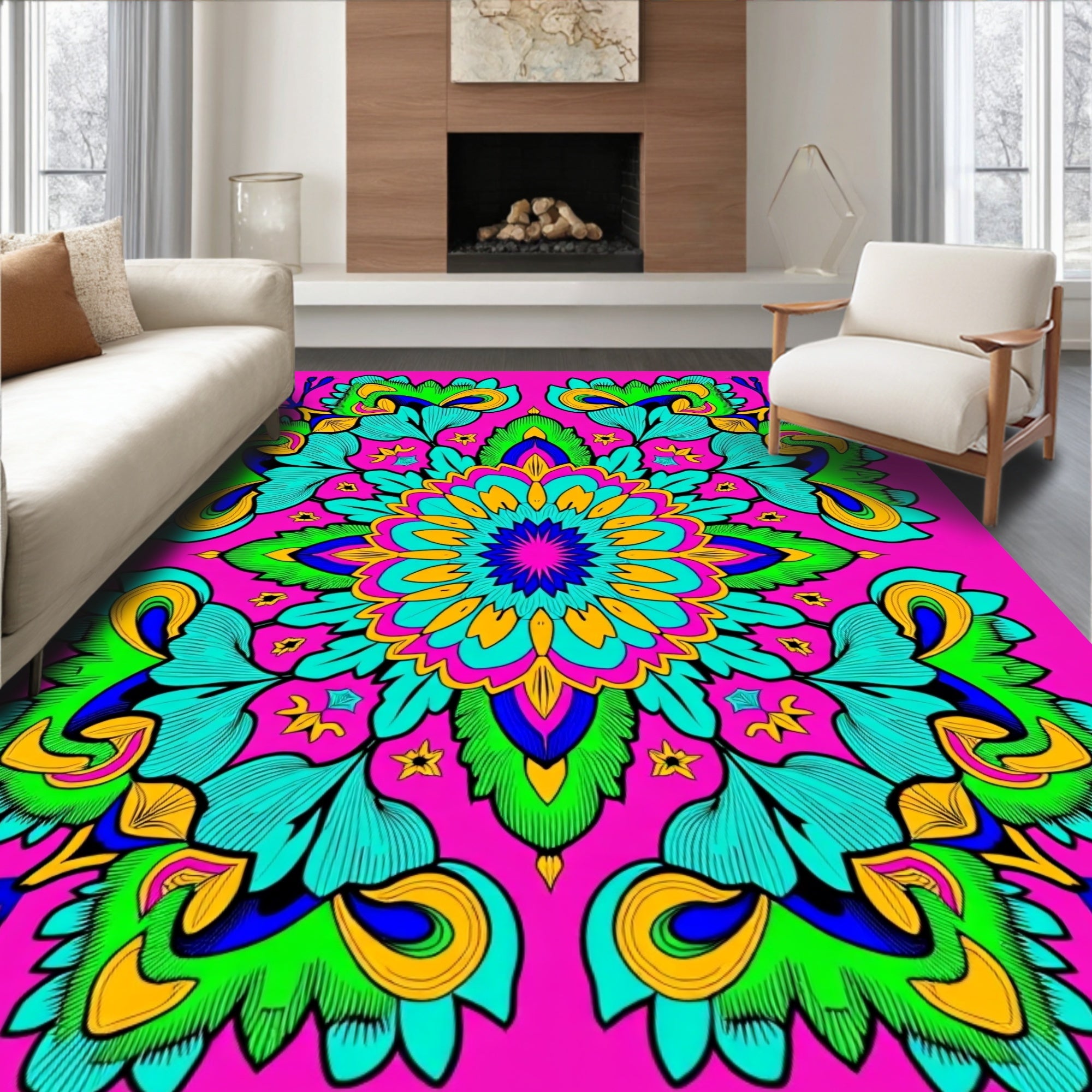 Vibrant Tropical Bloom Mandala Rug