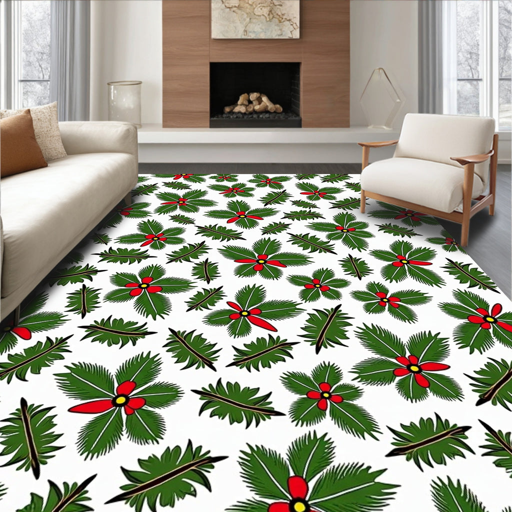 Green Holly Red Berry Christmas Rug