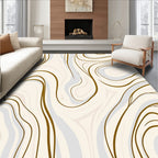 Abstract Cream Swirl with Gold Lines Rug