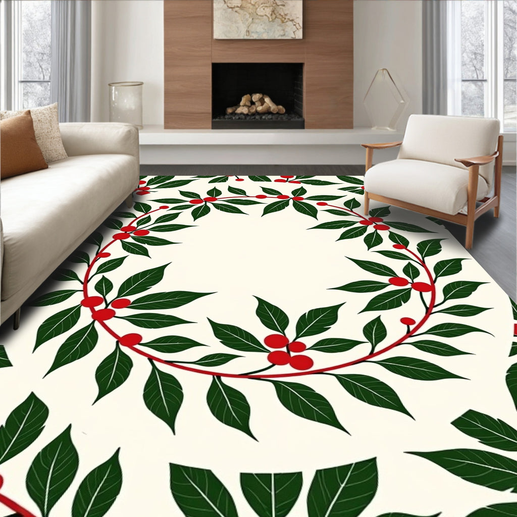 Crimson Berry Green Leaf Garland Rug