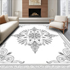 Monochromatic Floral Medallion Border Rug