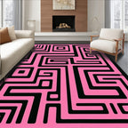 Pink Black Maze Geometric Design Rug
