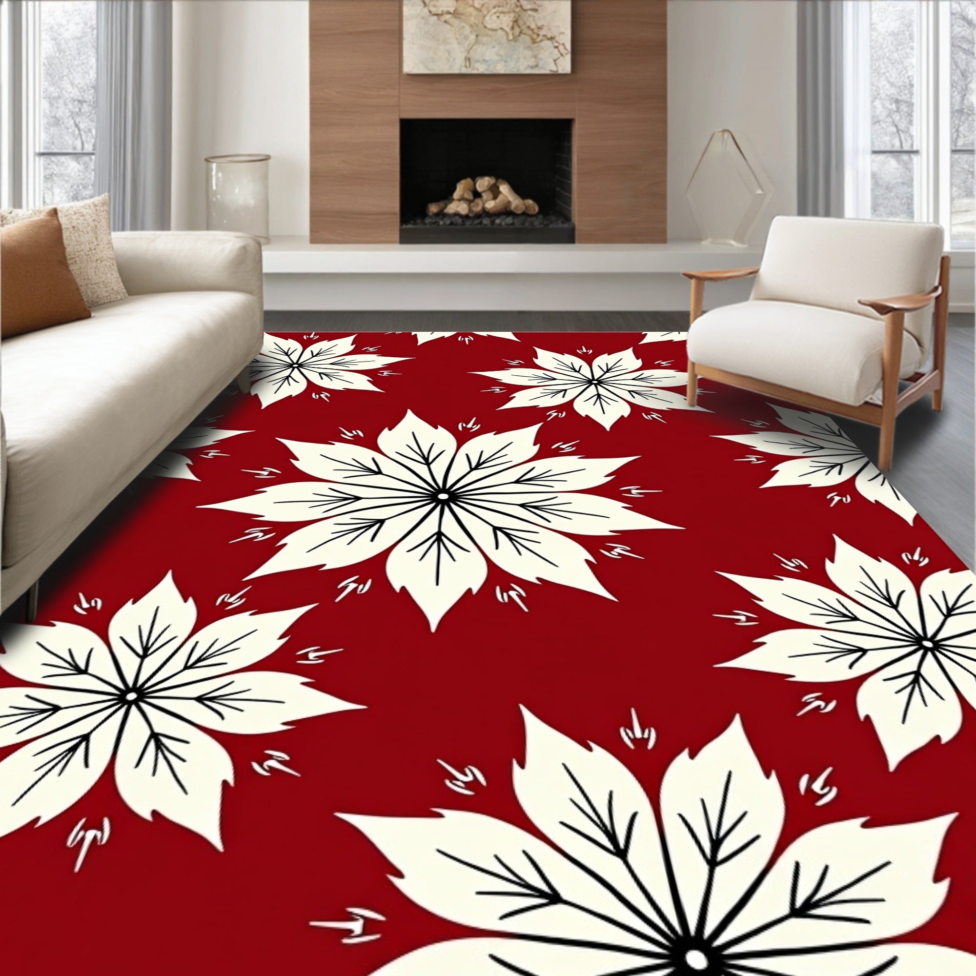 Bold Crimson Petal Mandala Rug