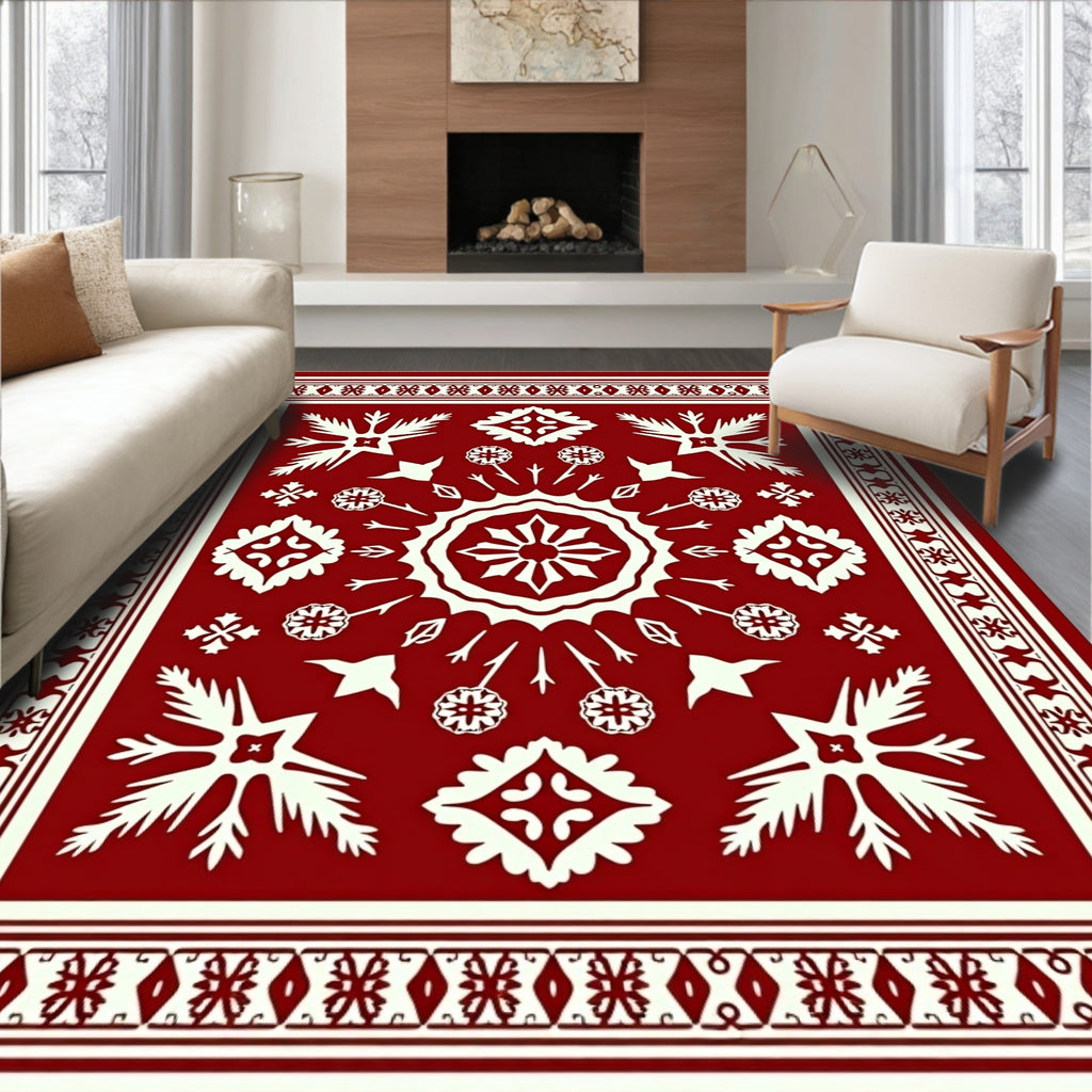 Crimson and Cream Mandala Flourish Rug