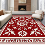 Crimson and Cream Mandala Flourish Rug