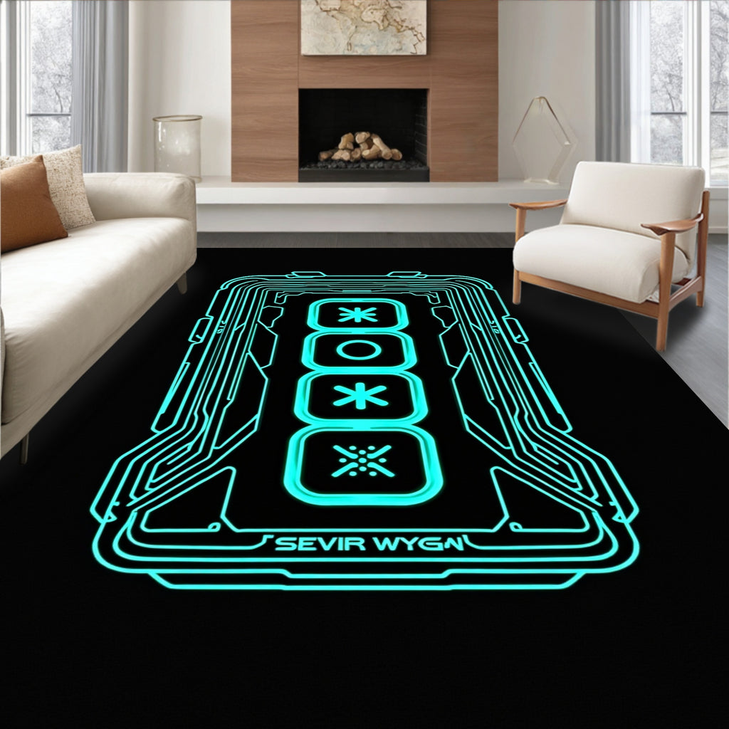 Neon Futuristic Digital Interface Symbols Rug