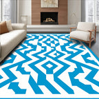 Bold Blue Interlocking Geometric Statement Rug
