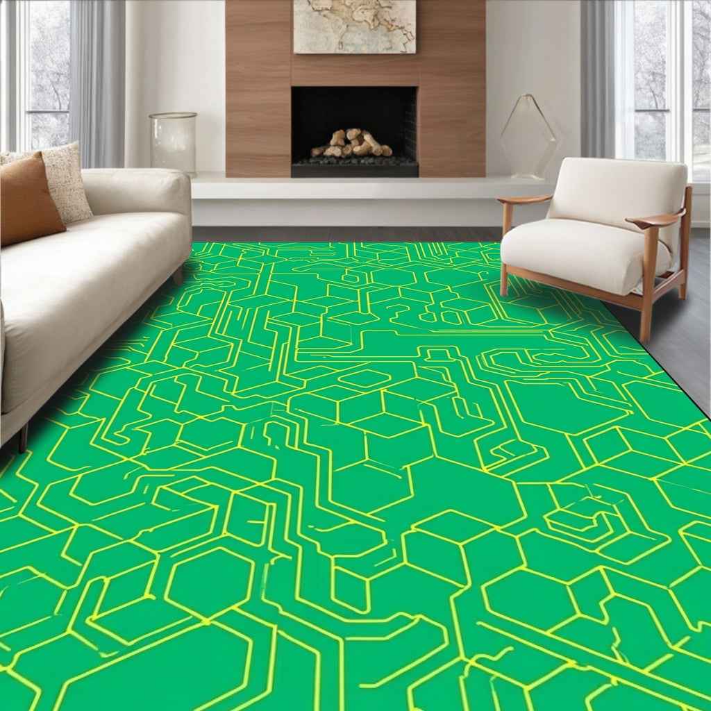 Green Geometric Circuit Board Rug