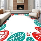 Coral Teal Abstract Floral Frame Rug