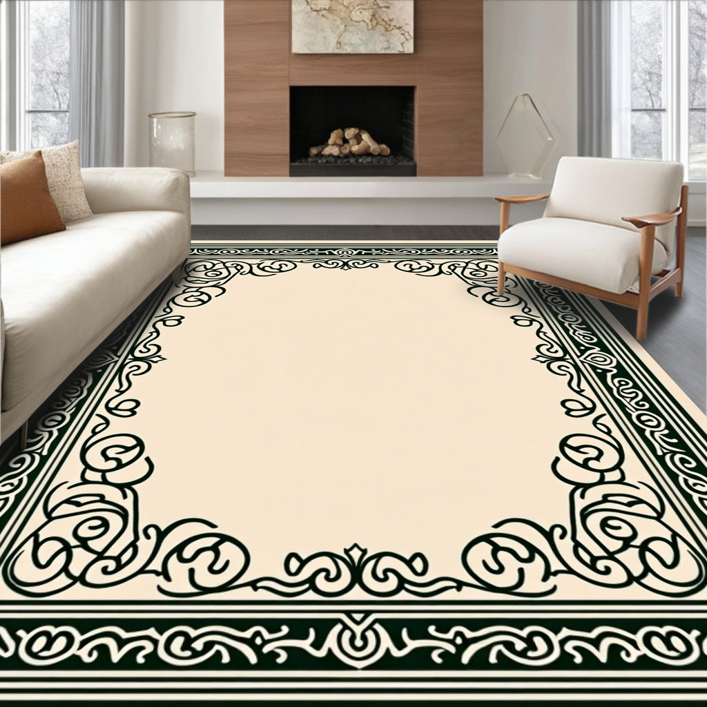 Dark Green Ornate Scrollwork Centerpiece Rug