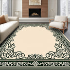 Dark Green Ornate Scrollwork Centerpiece Rug
