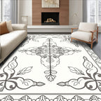 Monochromatic Floral Medallion Border Rug