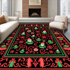 Festive Gnomes Red Green Border Rug