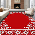 Crimson White Floral Scroll Border Rug