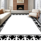 Black White Geometric Leaf Frame Rug