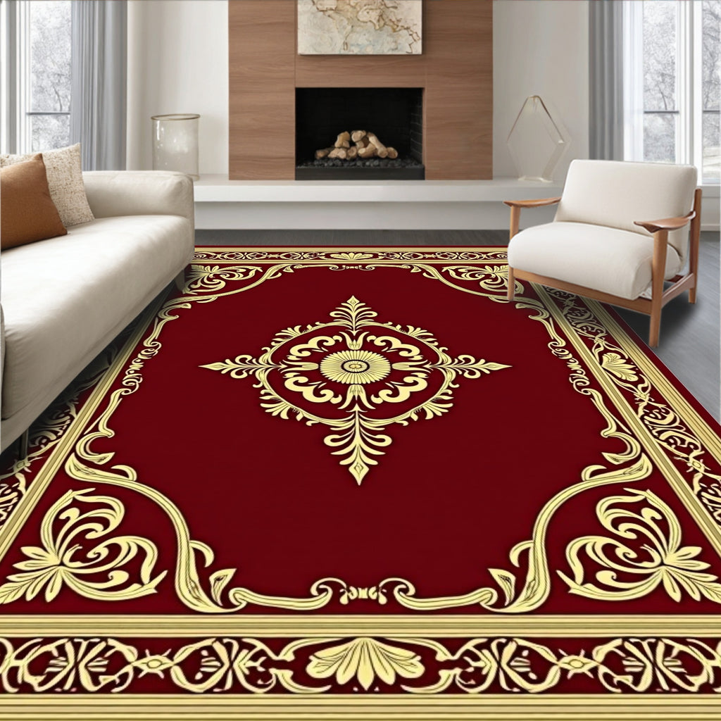 Crimson Gold Baroque Floral Medallion Rug