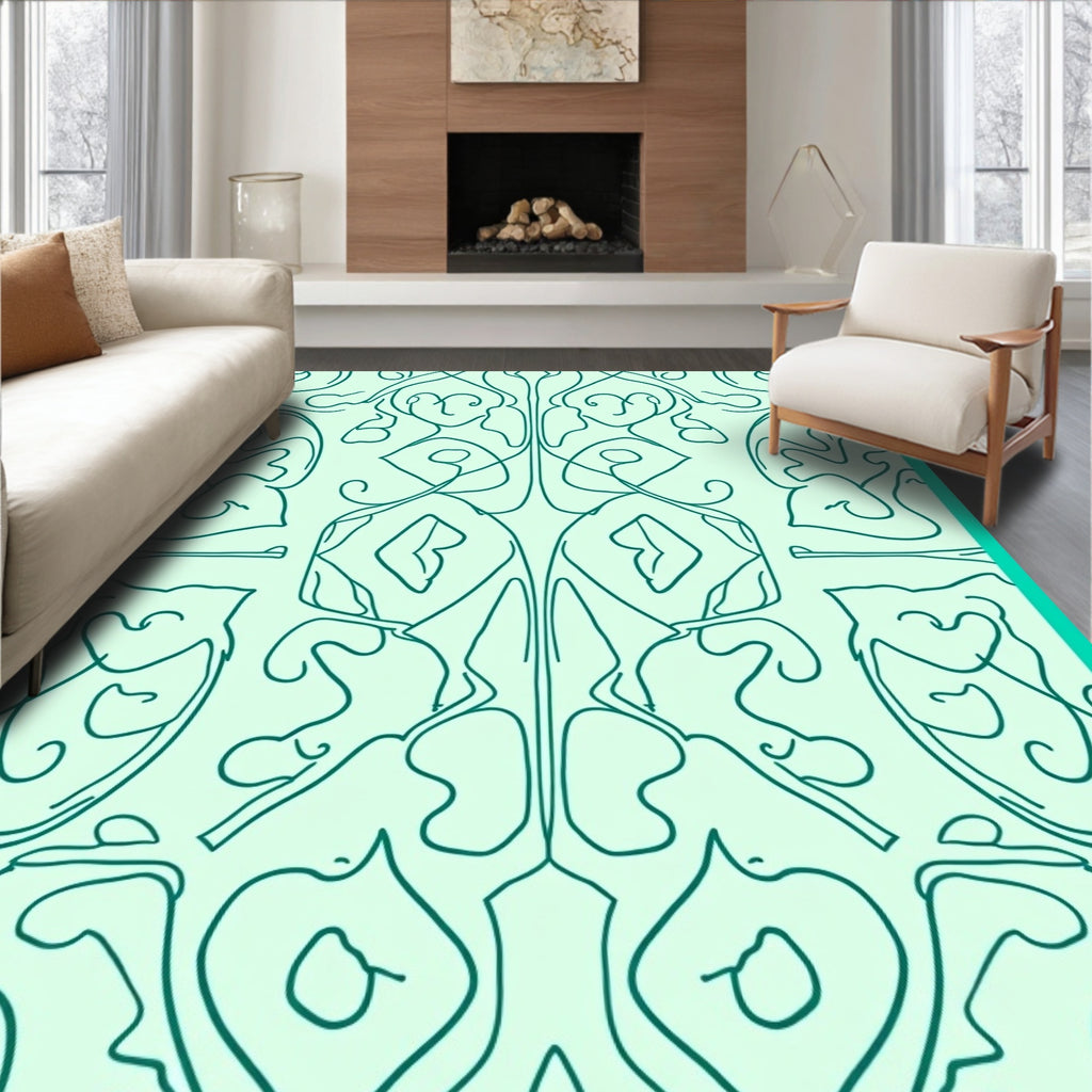 Light Teal Abstract Scrollwork Rug
