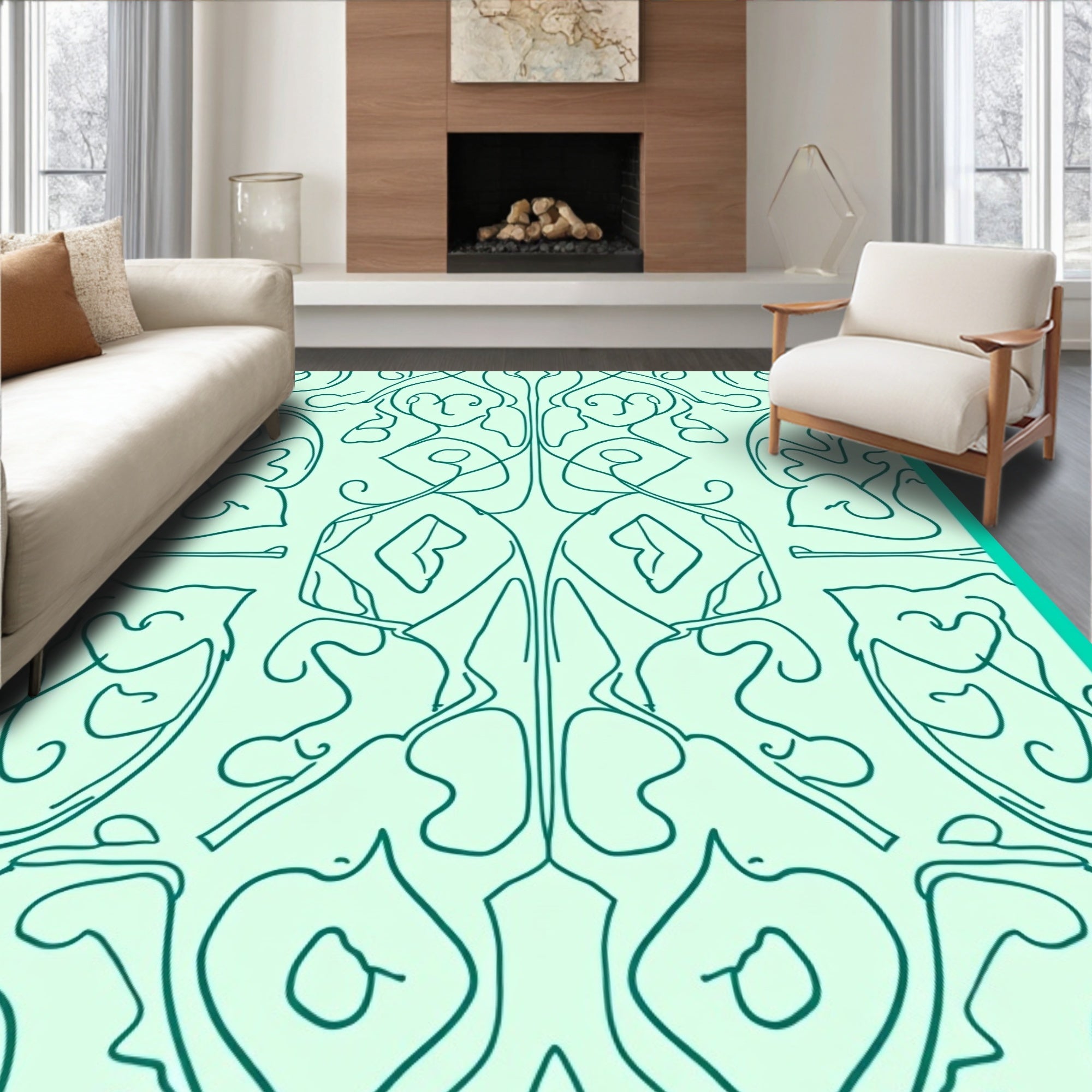 Light Teal Abstract Scrollwork Rug