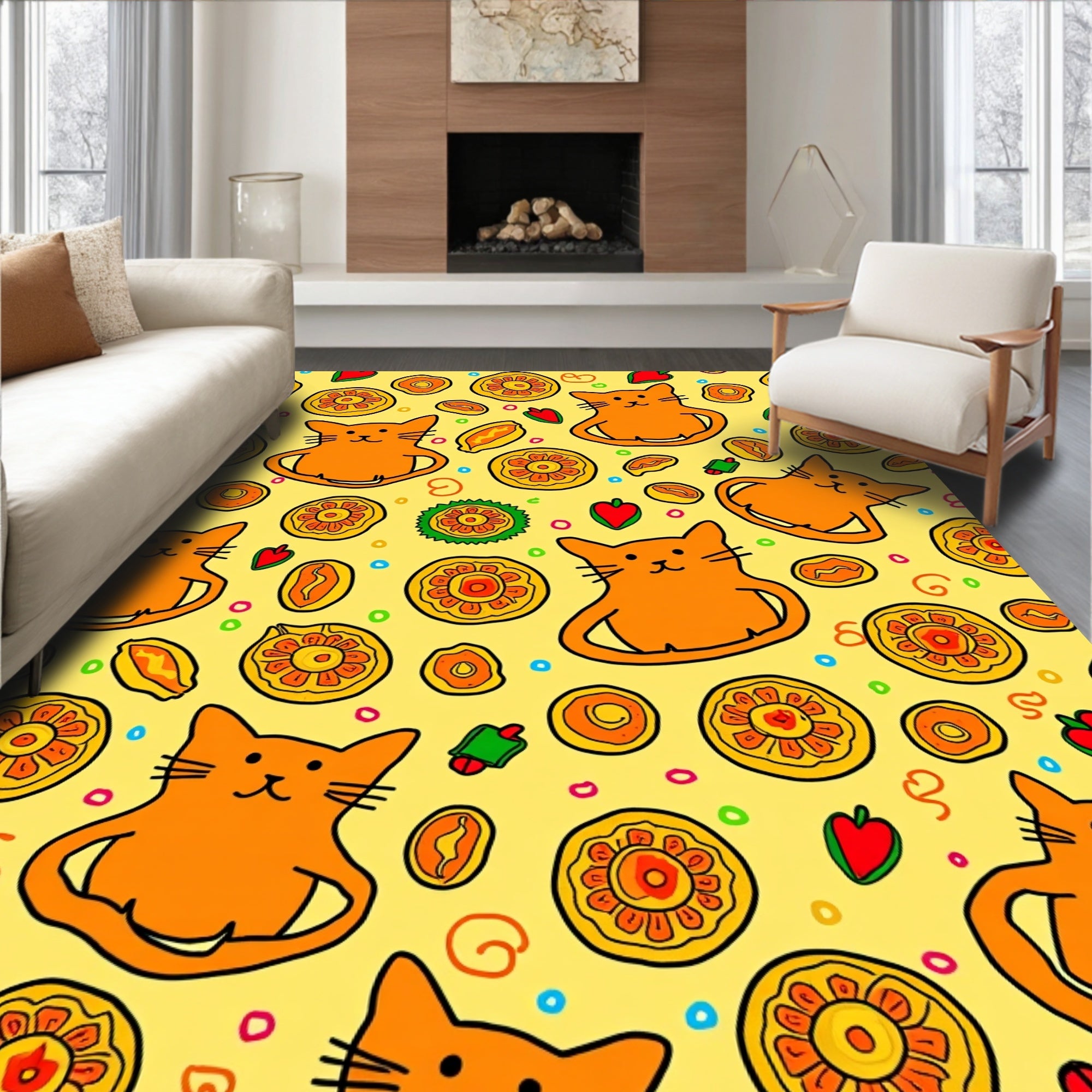 Orange Cats And Citrus Rounds Rug