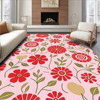 Retro Red Daisy Garden on Pink Rug