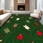 Festive Green Evergreen Whimsical Cat Ornaments Rug