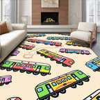 Colorful Cartoon Train Car Collection Rug