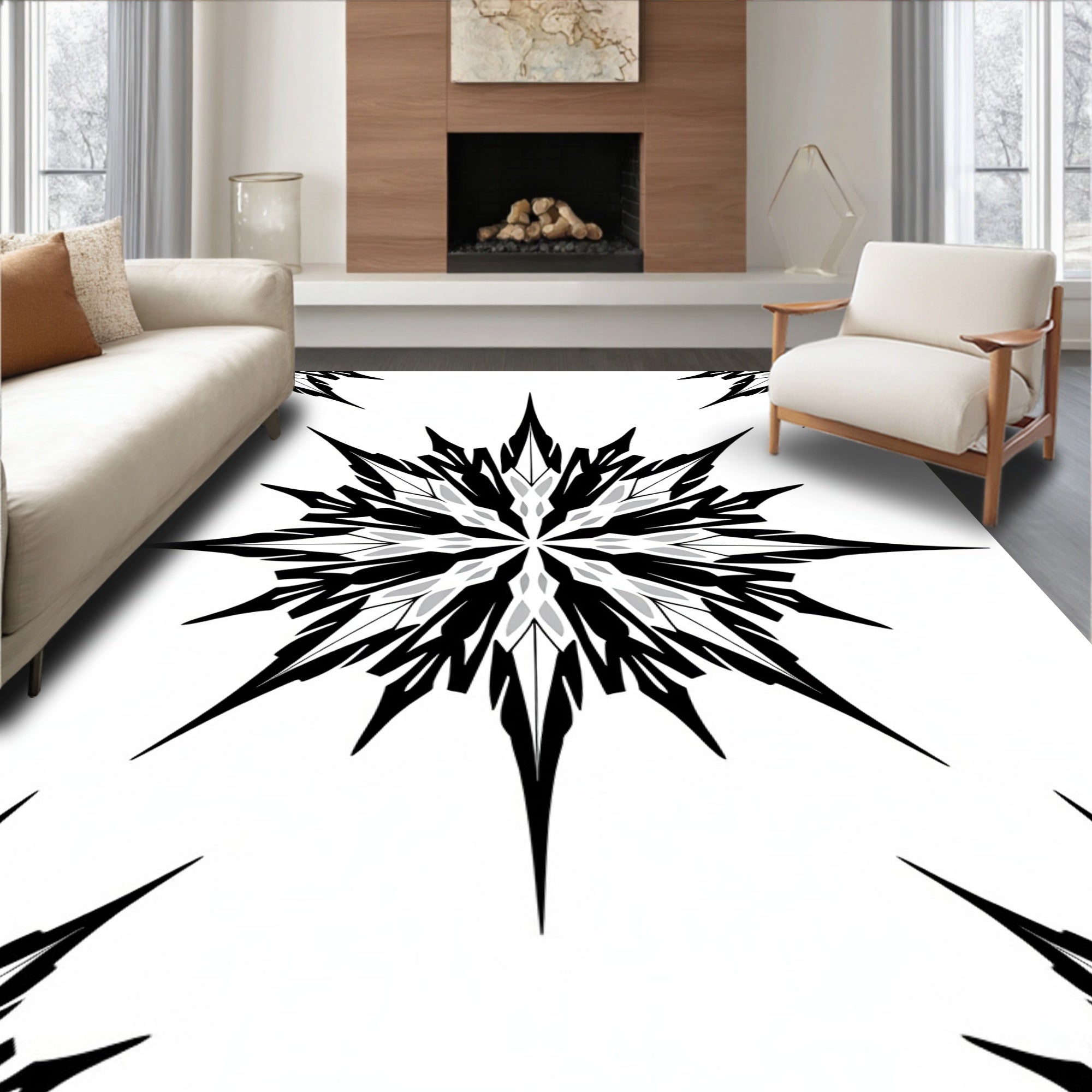 Sharp Black White Geometric Starburst Rug