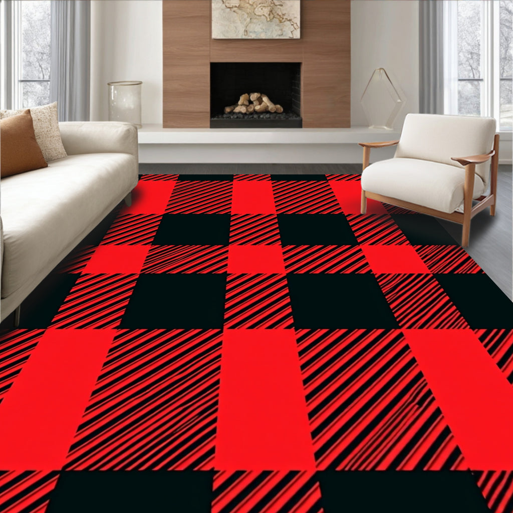 Bold Red Black Gingham Plaid Rug