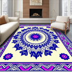 Vibrant Blue Floral Medallion Border Rug
