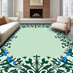 Elegant Blue Floral Border Art Rug