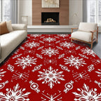 Red White Snowflake Holiday Medallion Rug