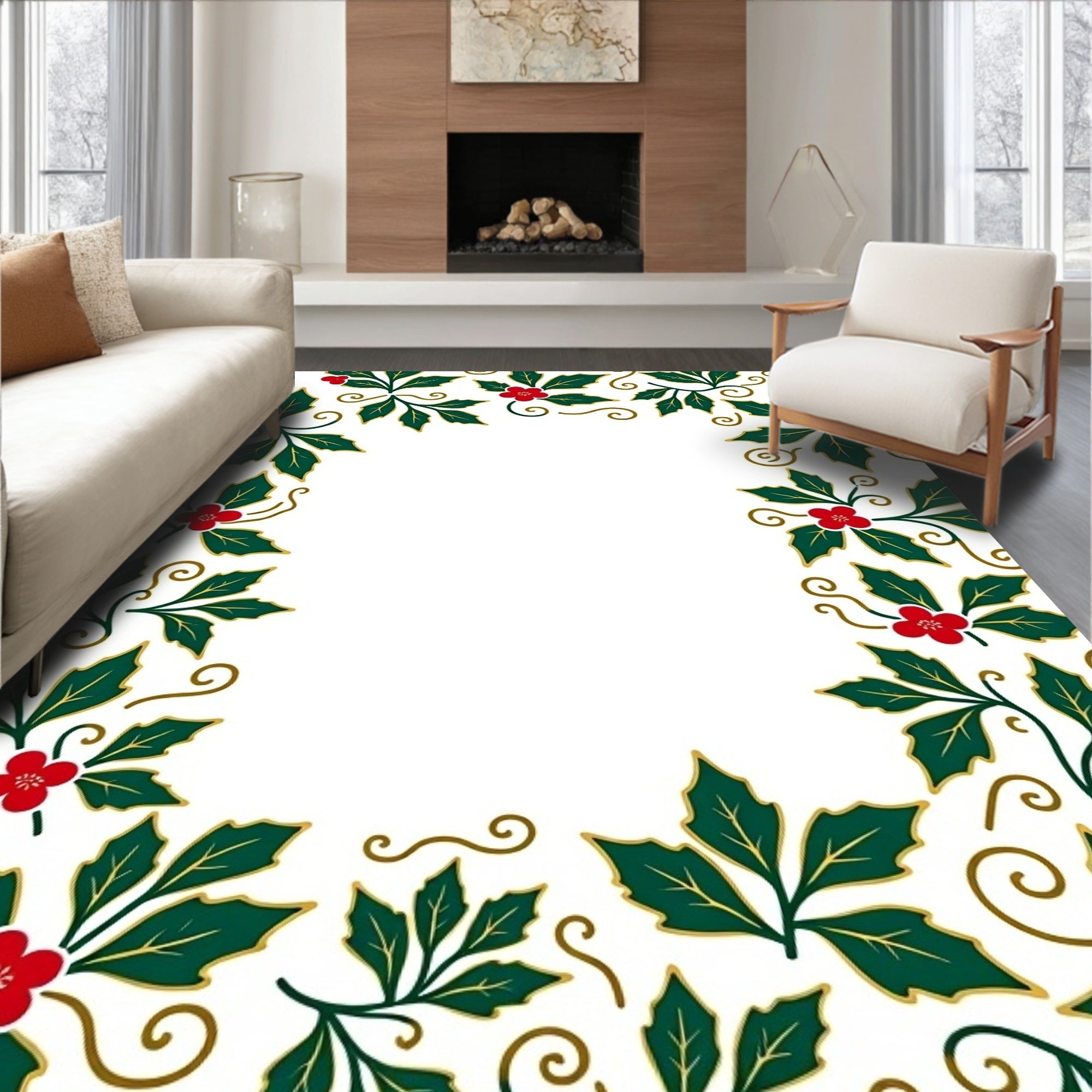 Festive Holly Berry Garland Border Rug