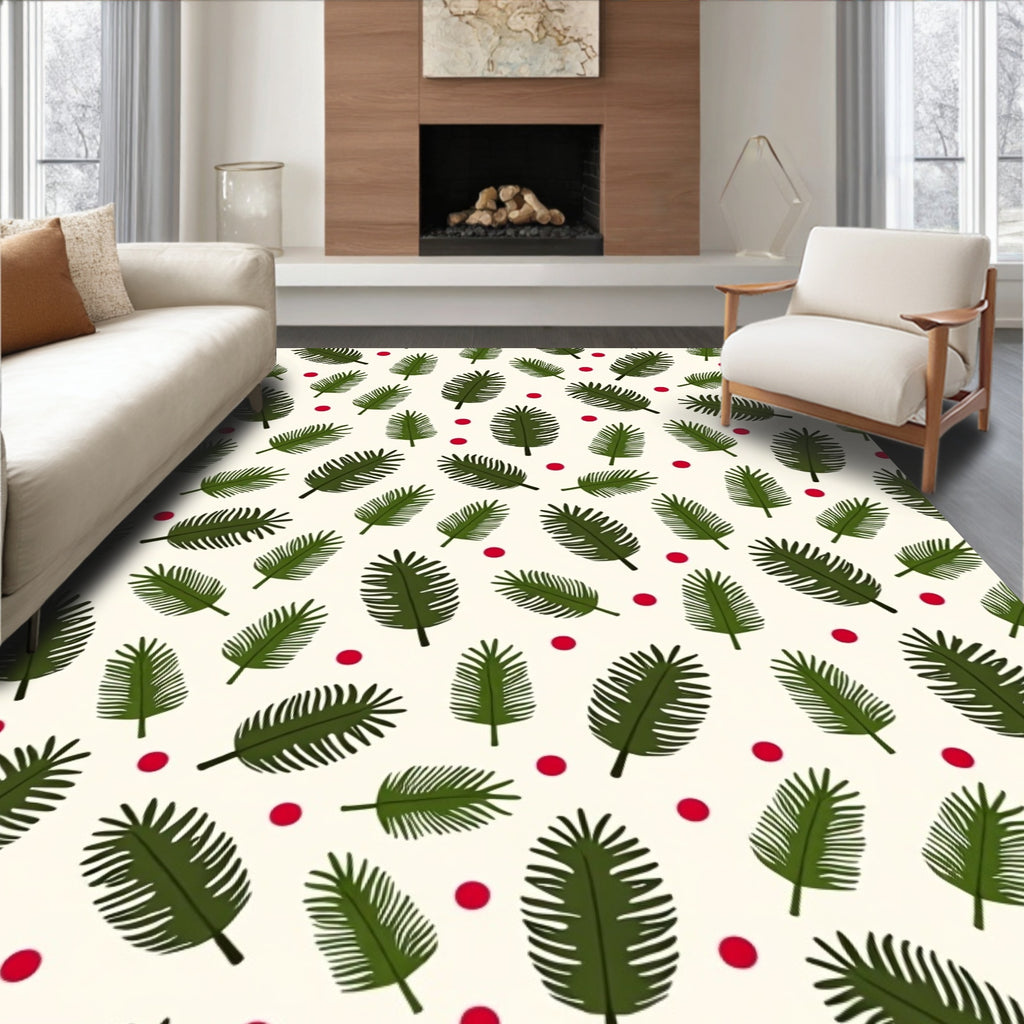 Evergreen Frond Red Dot Cluster Rug
