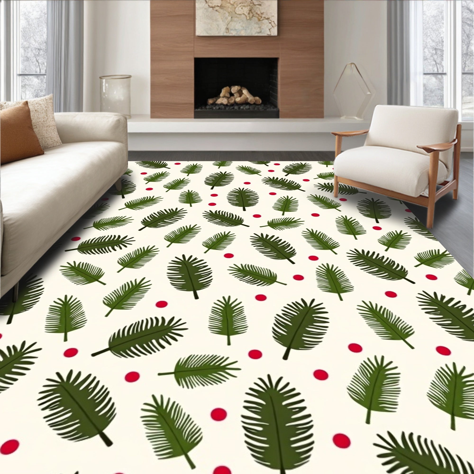Evergreen Frond Red Dot Cluster Rug